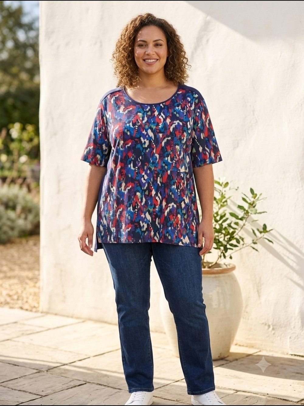 Long Tall Sally Women's Short Sleeve Scoop Neck Tunic Top Quirky Casual